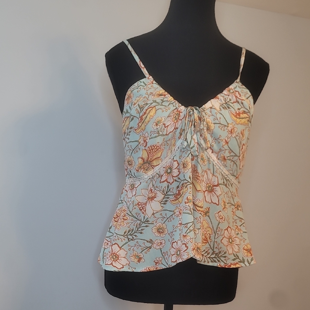 Billabong Floral Tank Top in Light Blue and Orange And Multicolor Flowers